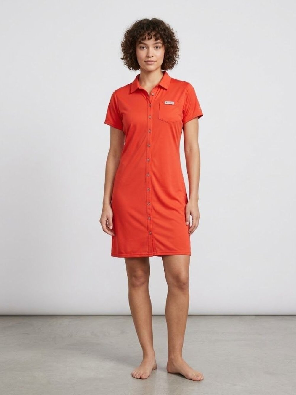 Columbia Womens XL Coral Red Polo Dress Short Sleeve Lightweight Polyester